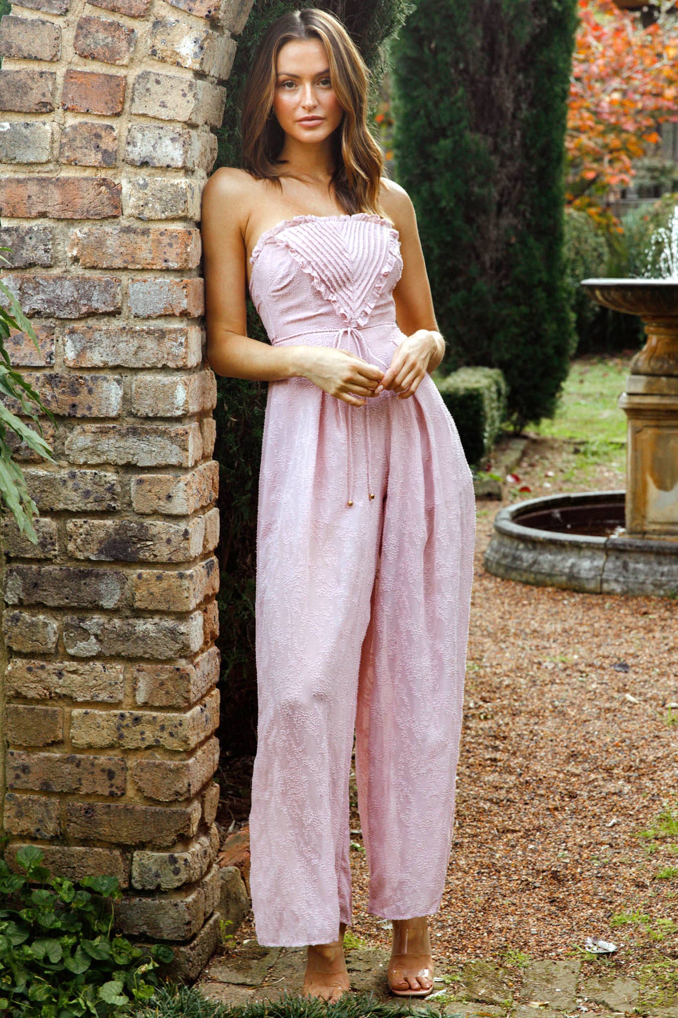 La Galerie Pintuck Pleat Bandeau Jumpsuit Blush | Selfie Leslie