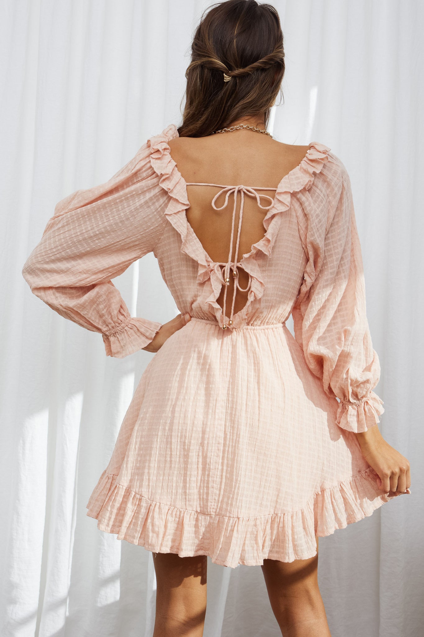 And The Why Short Sleeve String Details Hooded Mini Dress