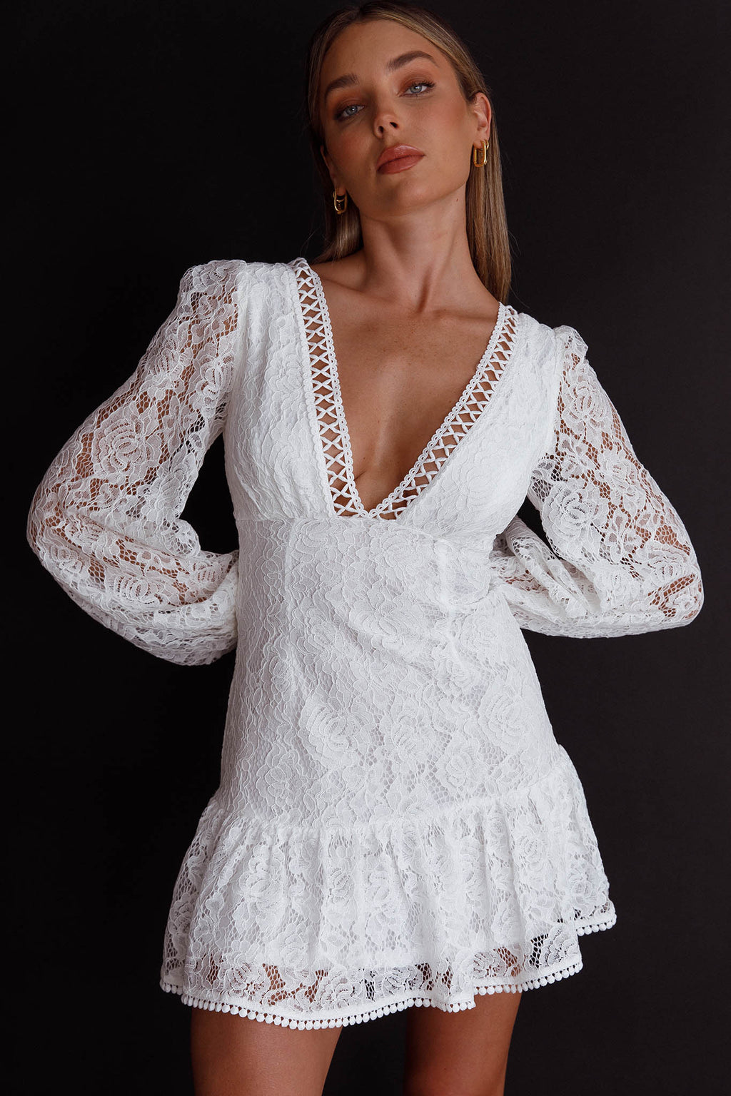 Summer Wine Long Sleeve Lace Dress White by Selfie Leslie
