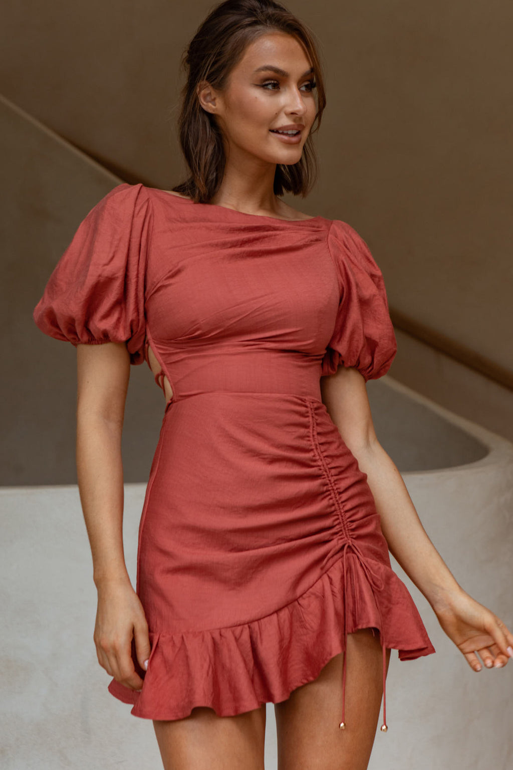 Rhode Puff Sleeve Strappy Back Dress Rose by Selfie Leslie