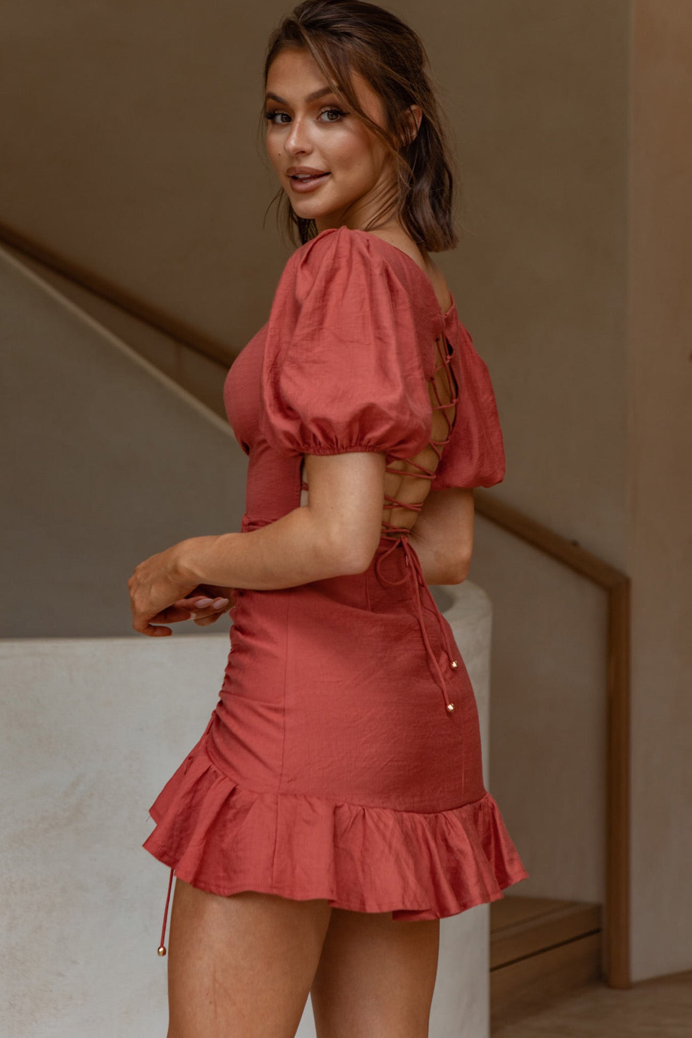Rhode Puff Sleeve Strappy Back Dress Rose by Selfie Leslie