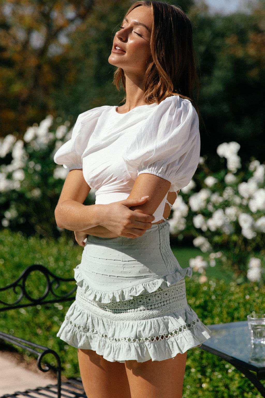 Rhode Puff Sleeve Strappy Back Crop Top White by Selfie Leslie