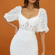 Secret Crush Puff Sleeve Floral Lace Bodycon Dress White