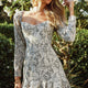 When In Rome Long Sleeve Lace-Up Back Dress Floral Print Beige