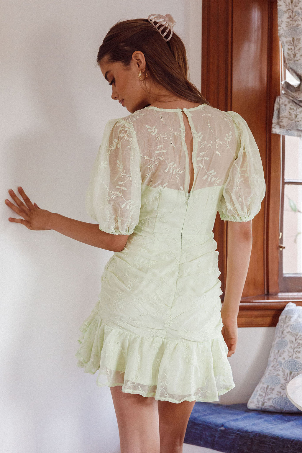 Cherry Blossom Puff Sleeve Wide Ruffle Hem Dress Apple by Selfie Leslie