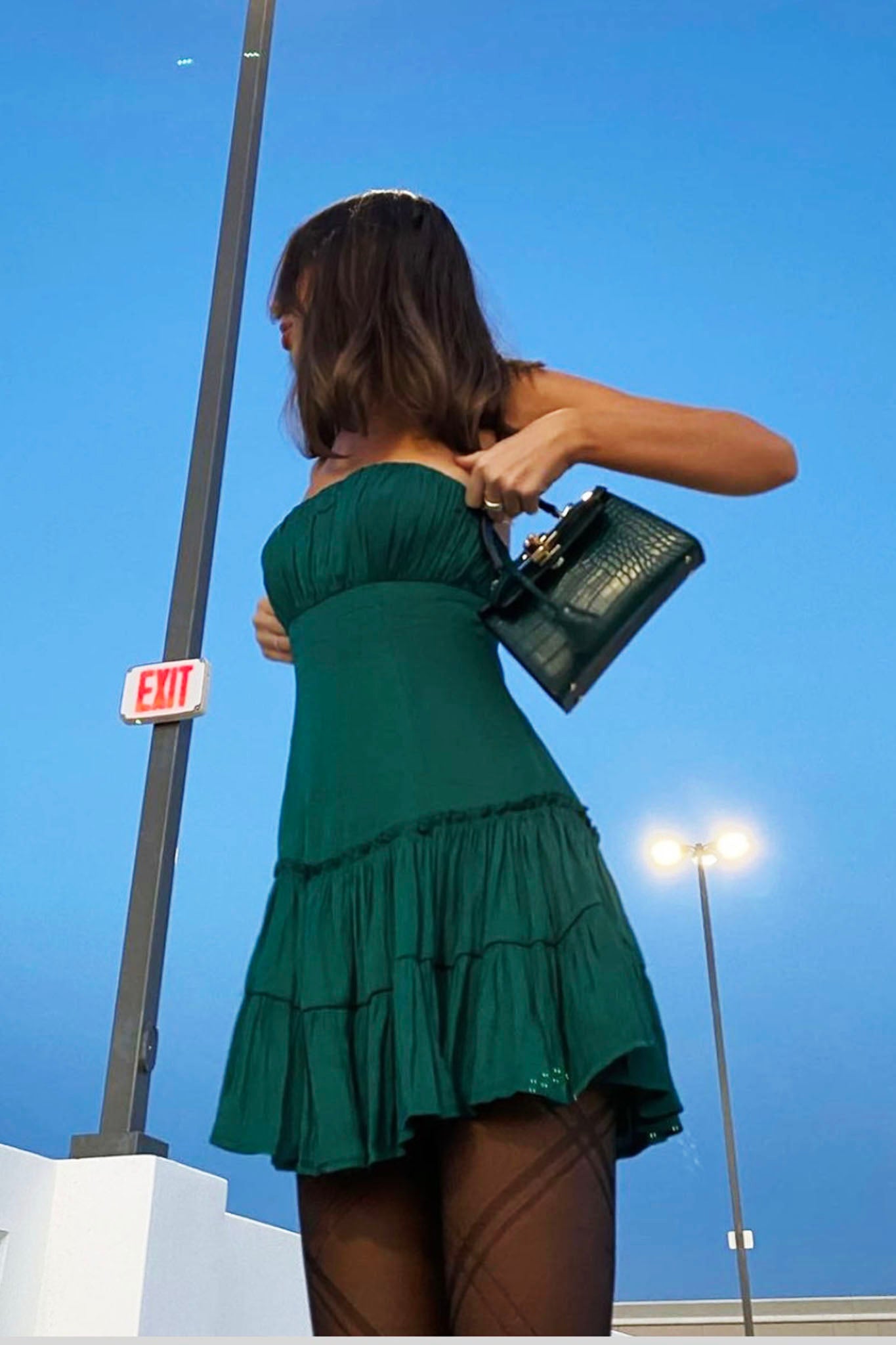 On A Whim Strapless Dropped Waist Dress Forest Green On A Whim Strapless Dropped Waist Dress Forest Green
