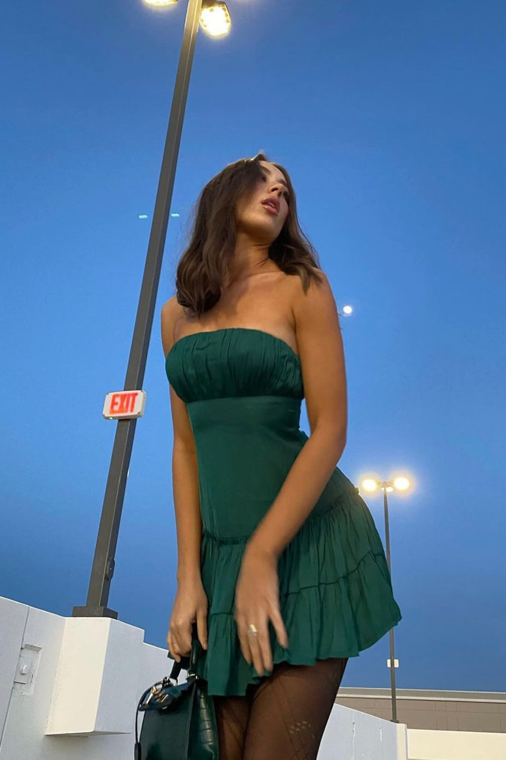 On A Whim Strapless Dropped Waist Dress Forest Green | Selfie Leslie On A Whim Strapless Dropped Waist Dress Forest Green | Selfie Leslie