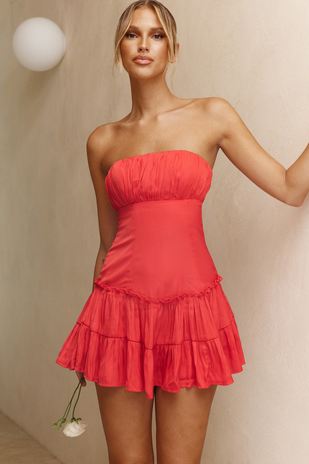 On A Whim Strapless Dropped Waist Dress Red by Selfie Leslie