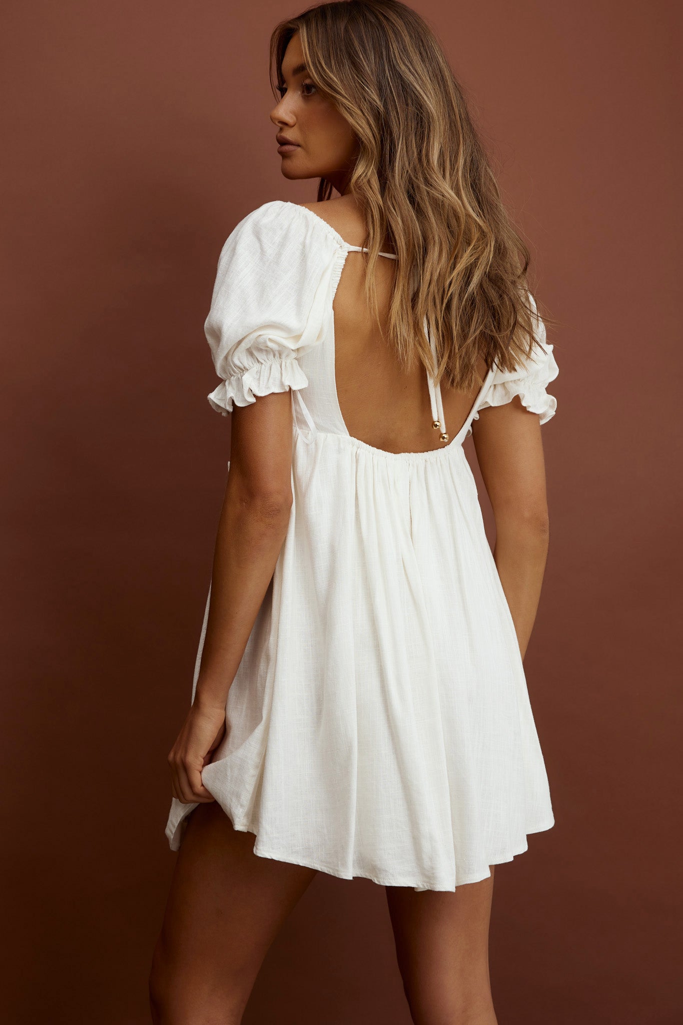 Macedonia Puff Sleeve Babydoll Dress Cream Macedonia Puff Sleeve Babydoll Dress Cream