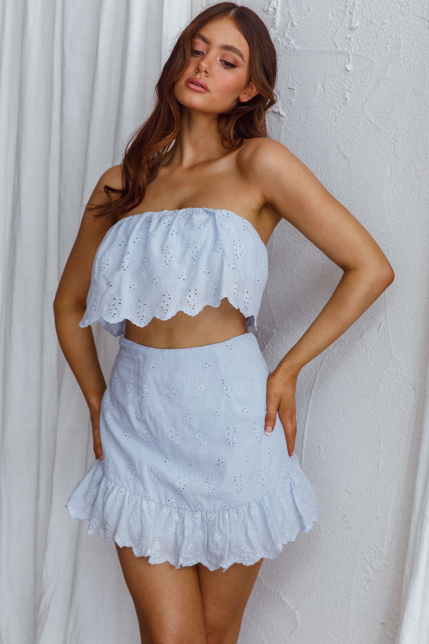 Kyla Scalloped Hem Mini Skirt Blue by Selfie Leslie