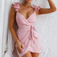 Oriana Ruffle Shoulder Wrap Dress Blush