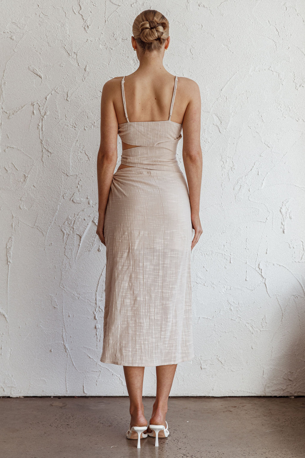 Virgin Islands Cut-Out Midi Dress Sand by Selfie Leslie
