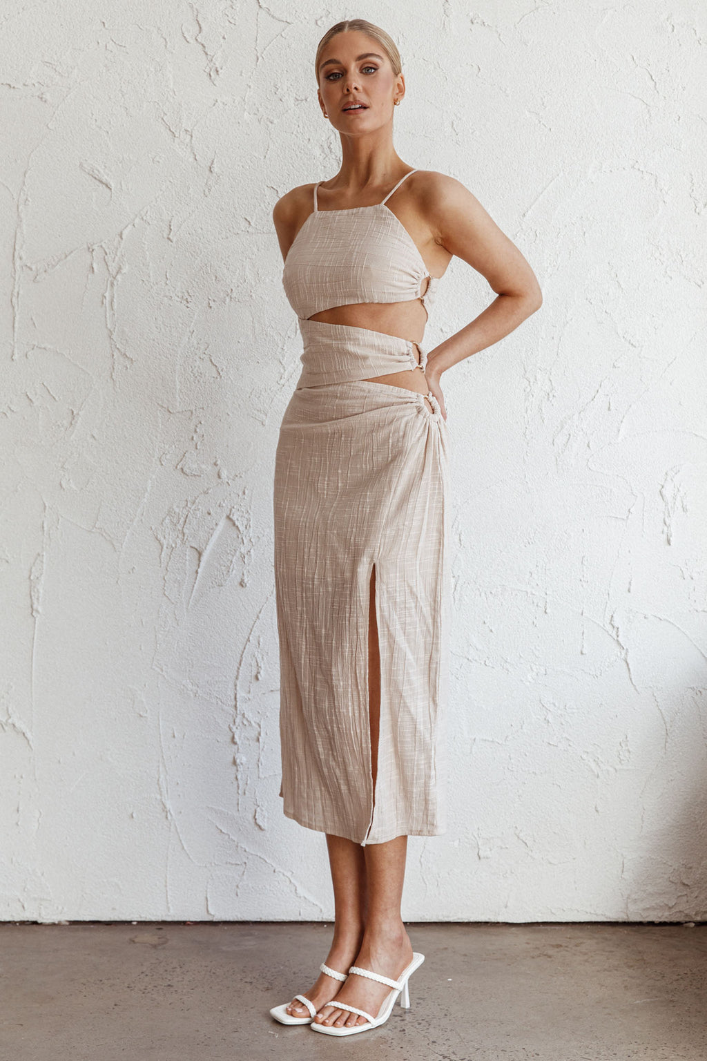 Virgin Islands Cut-Out Midi Dress Sand by Selfie Leslie