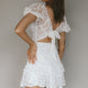 Annabella Puff Sleeve Tied Back Lace Dress White