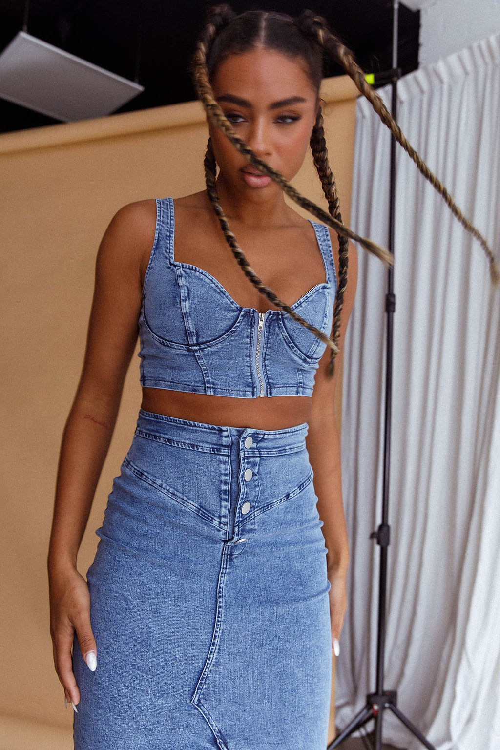 Trina Zip Front Crop Top Blue by Selfie Leslie