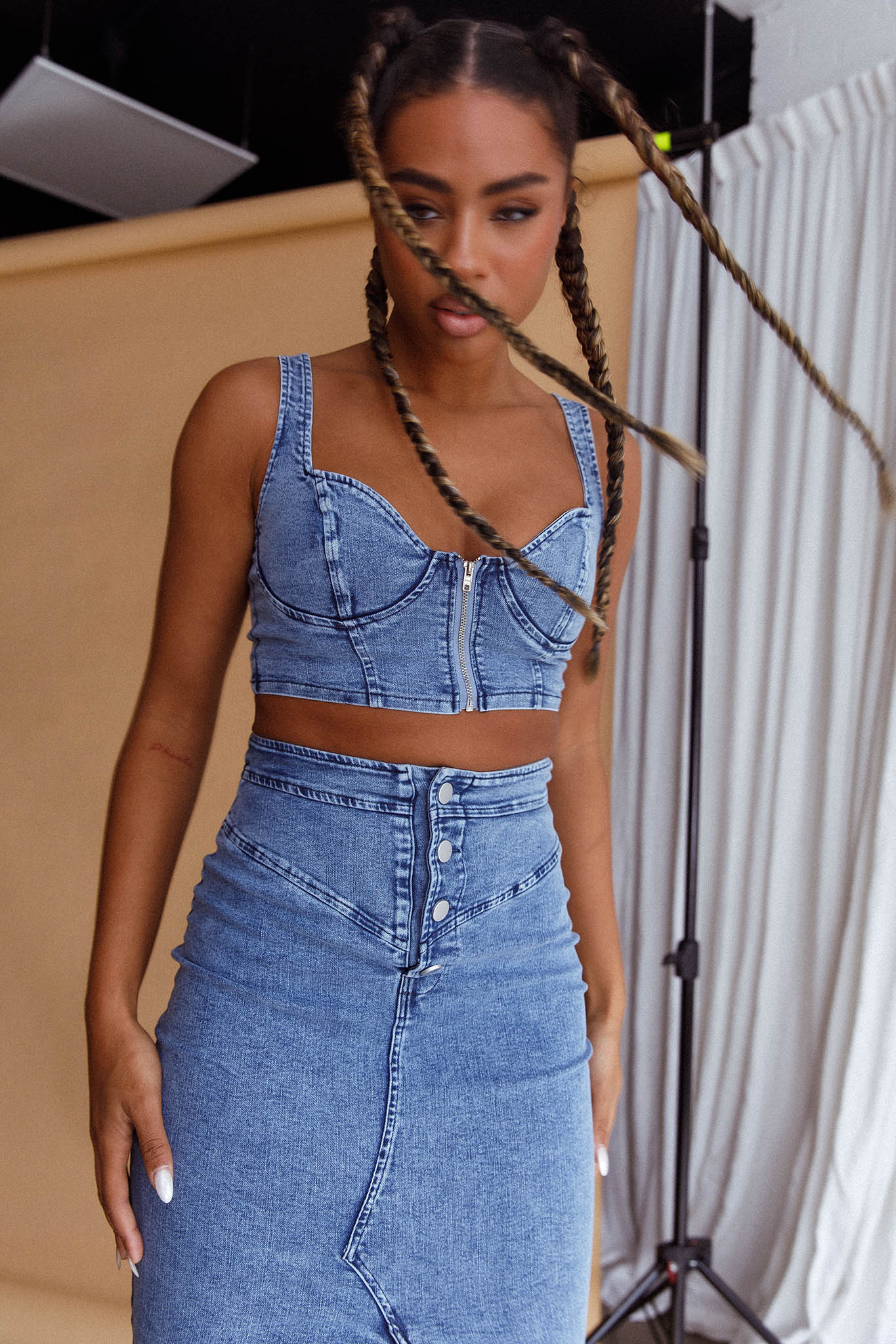 Trina Zip Front Crop Top Blue by Selfie Leslie
