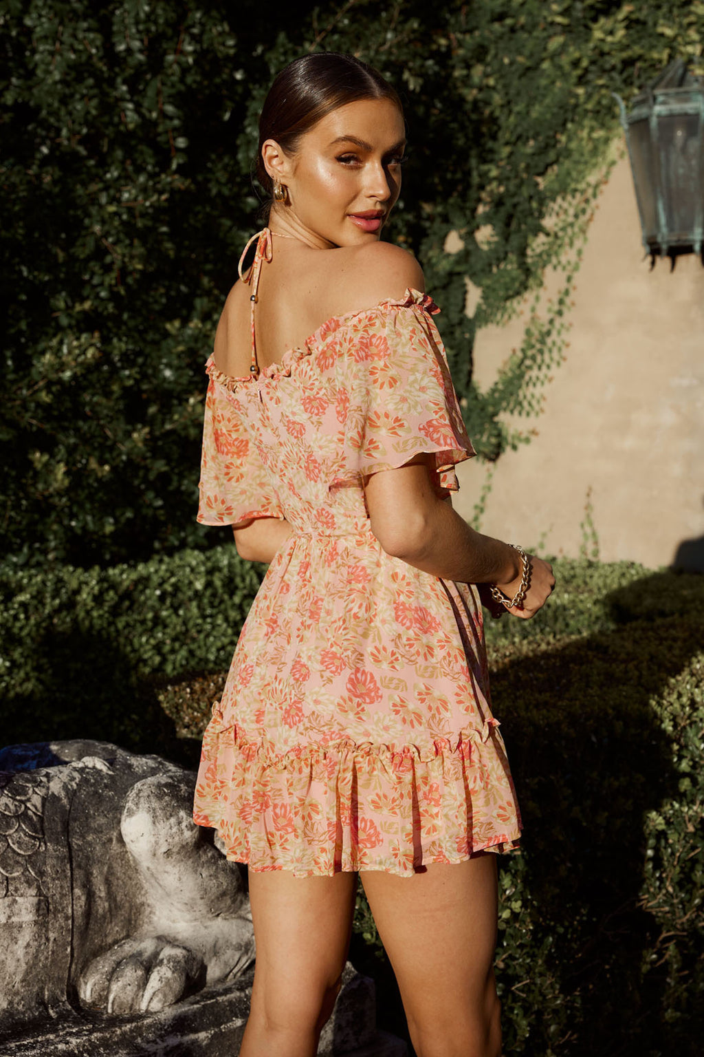 Daphne Shirred Bust Mini Dress Floral Pink by Selfie Leslie