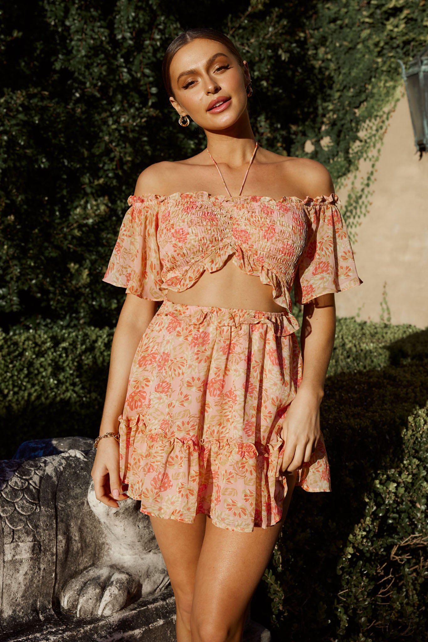 Daphne Shirred Bust Mini Dress Floral Pink by Selfie Leslie