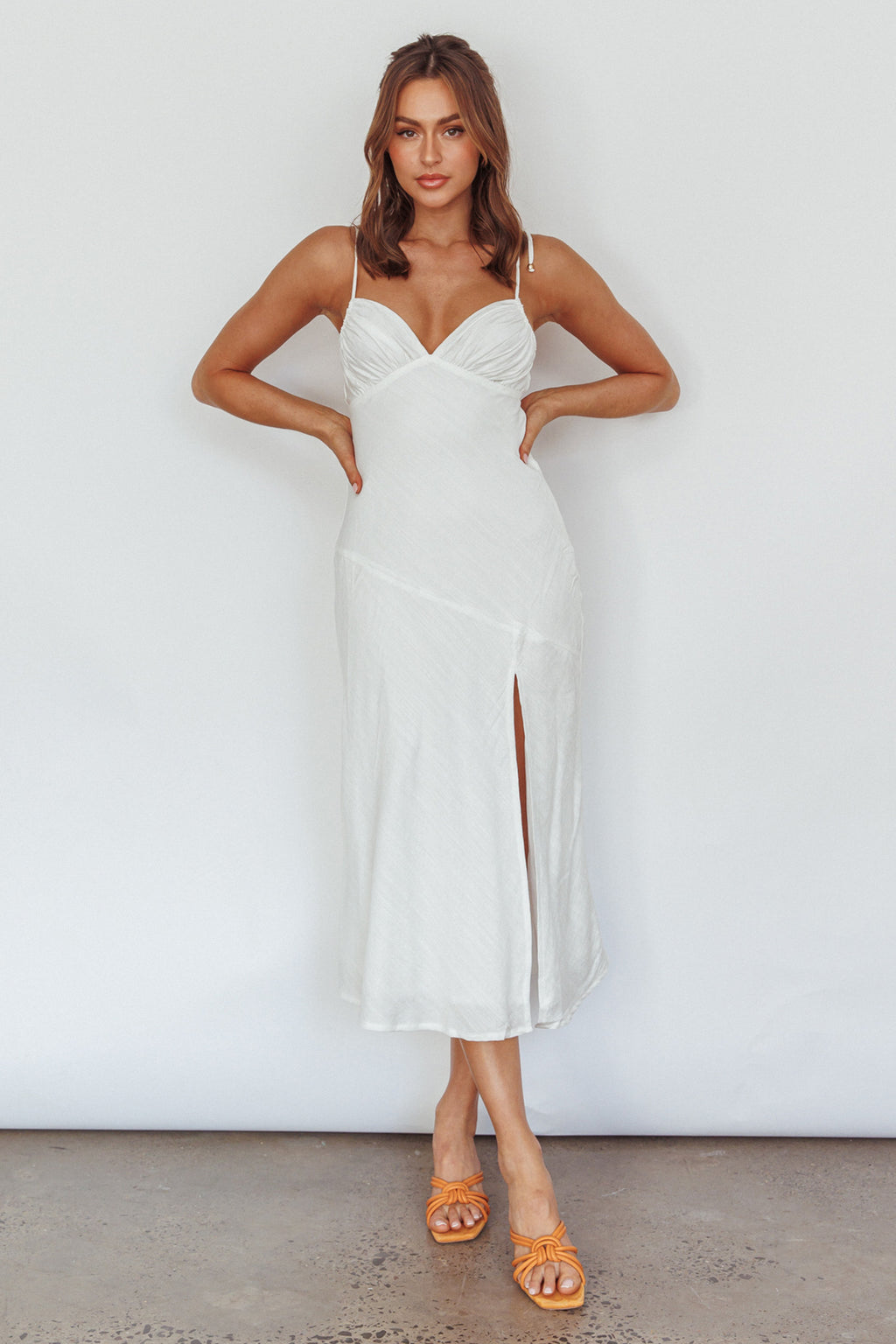 Clovelly Tied Shoulder Midi Dress White by Selfie Leslie