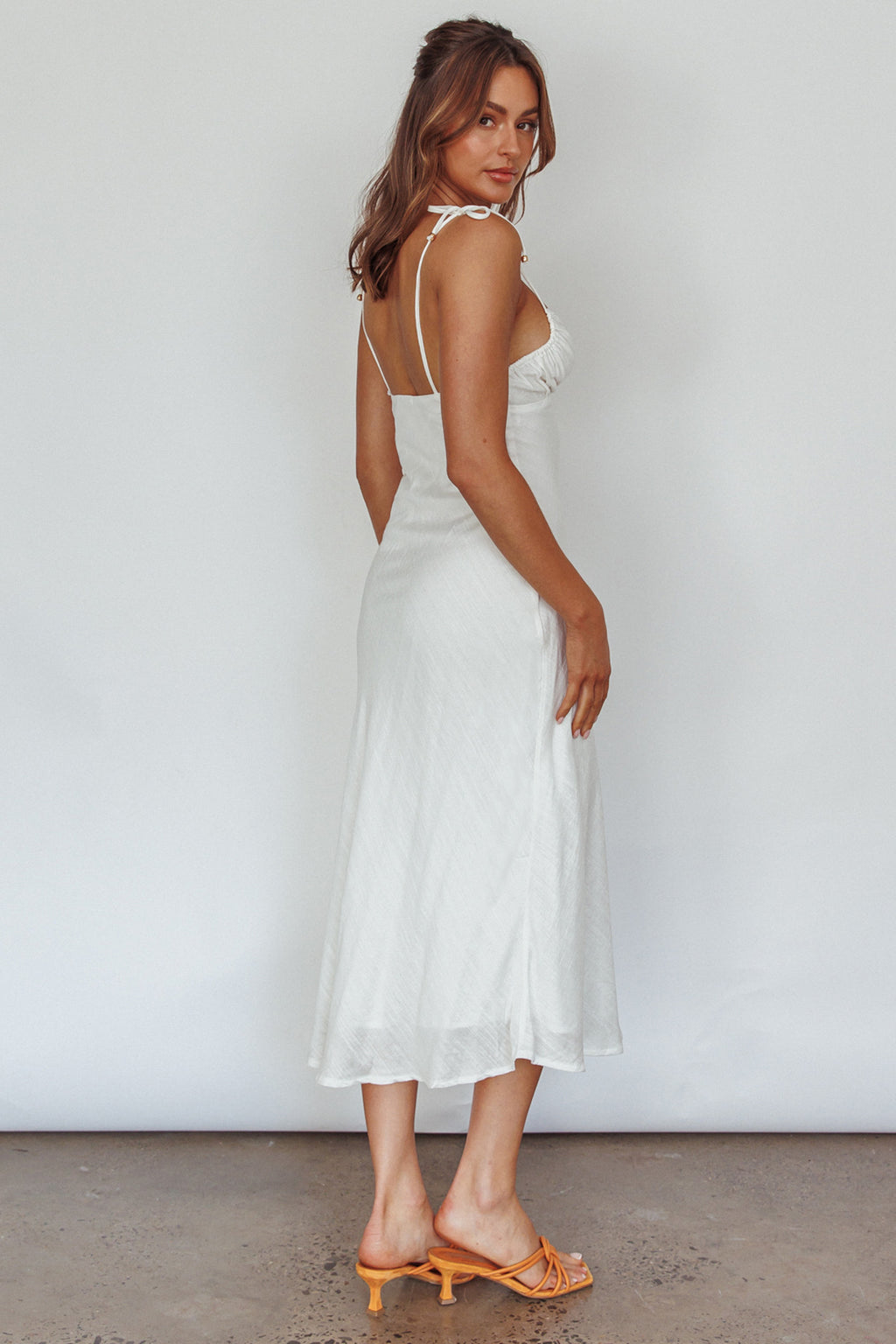 Clovelly Tied Shoulder Midi Dress White by Selfie Leslie