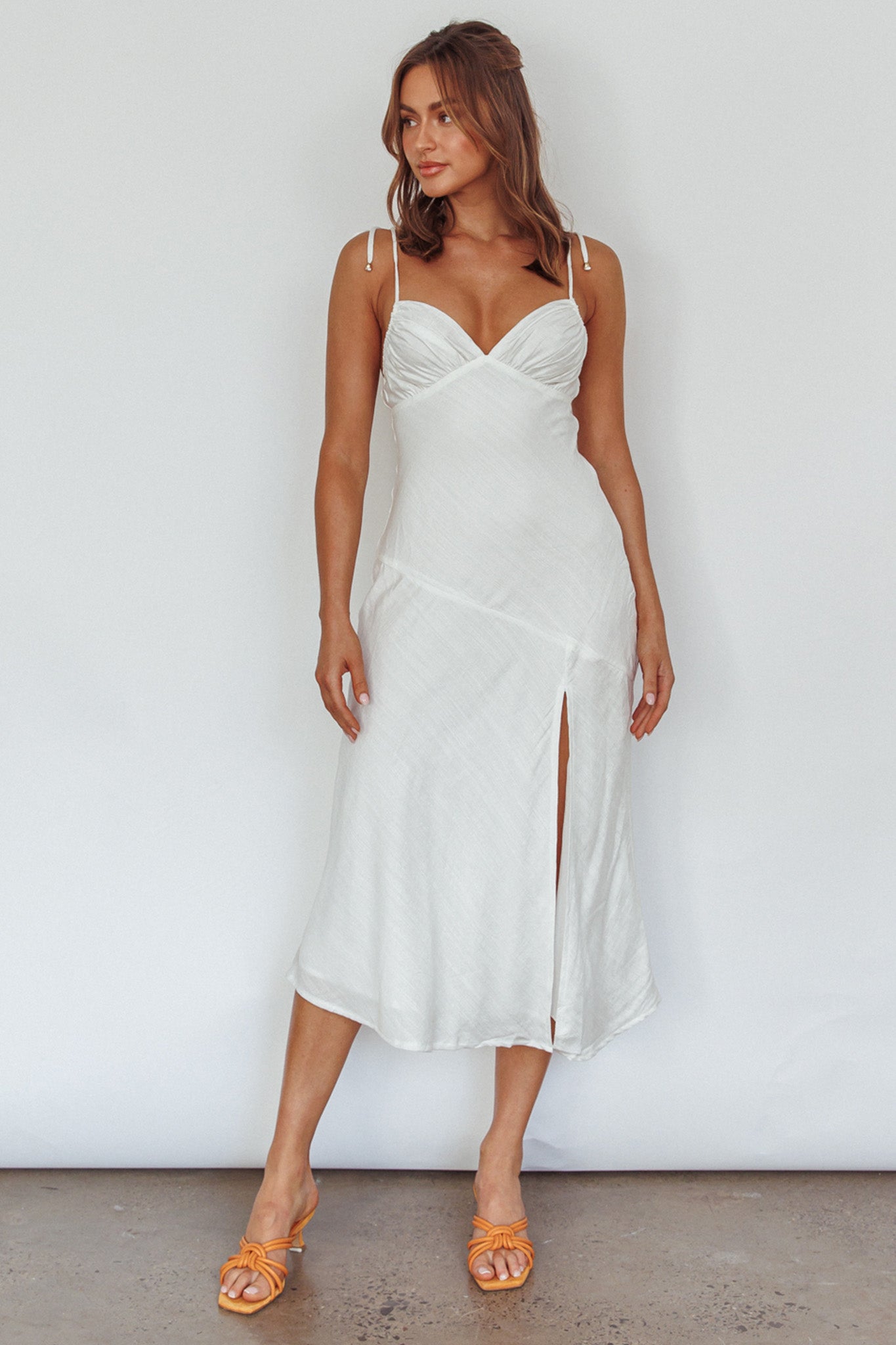 Clovelly Tied Shoulder Midi Dress White by Selfie Leslie