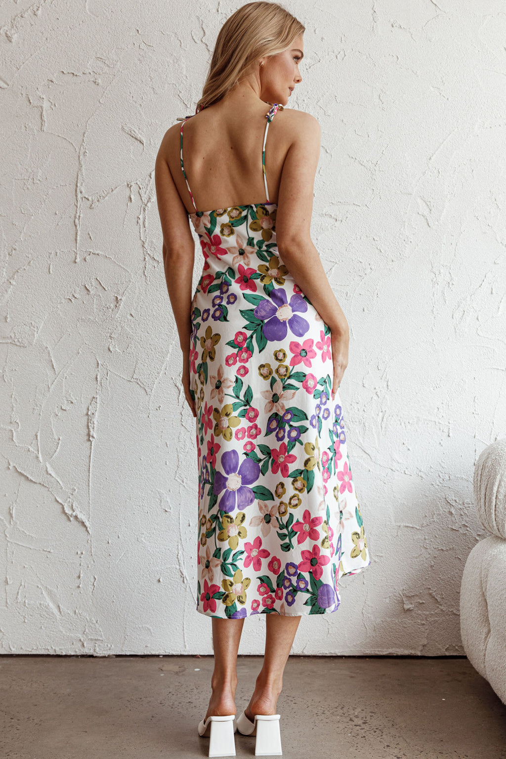 Clovelly Tied Shoulder Midi Dress Flower White by Selfie Leslie