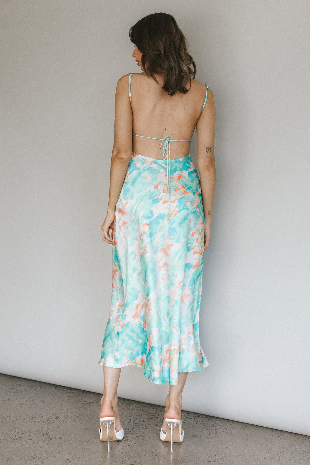 Dolce Life Low Back Midi Dress Floral Green by Selfie Leslie