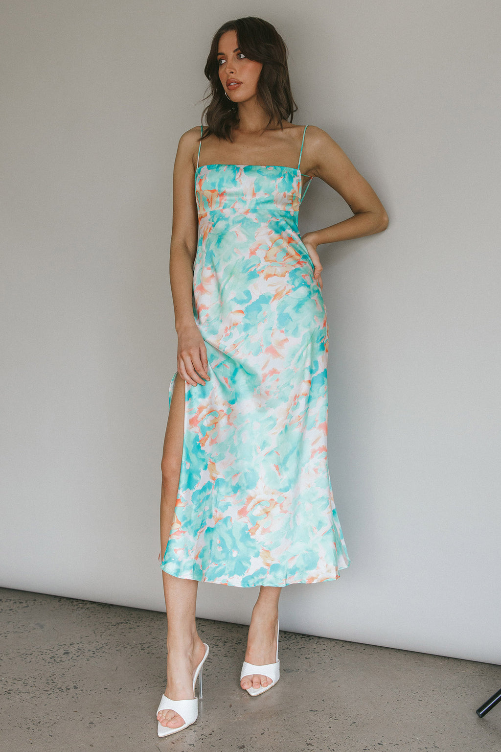 Dolce Life Low Back Midi Dress Floral Green by Selfie Leslie