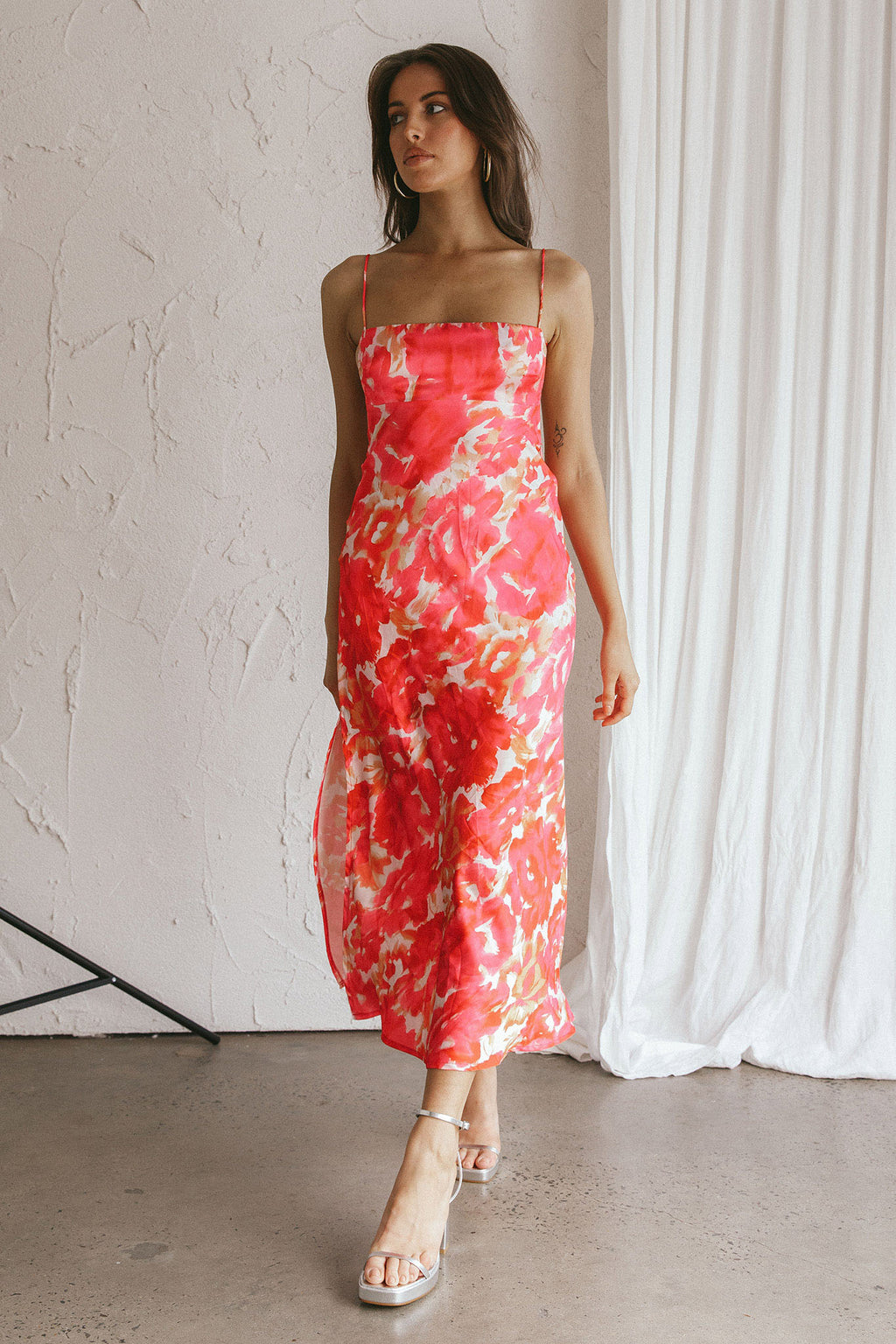 Dolce Life Low Back Midi Dress Floral Pink by Selfie Leslie