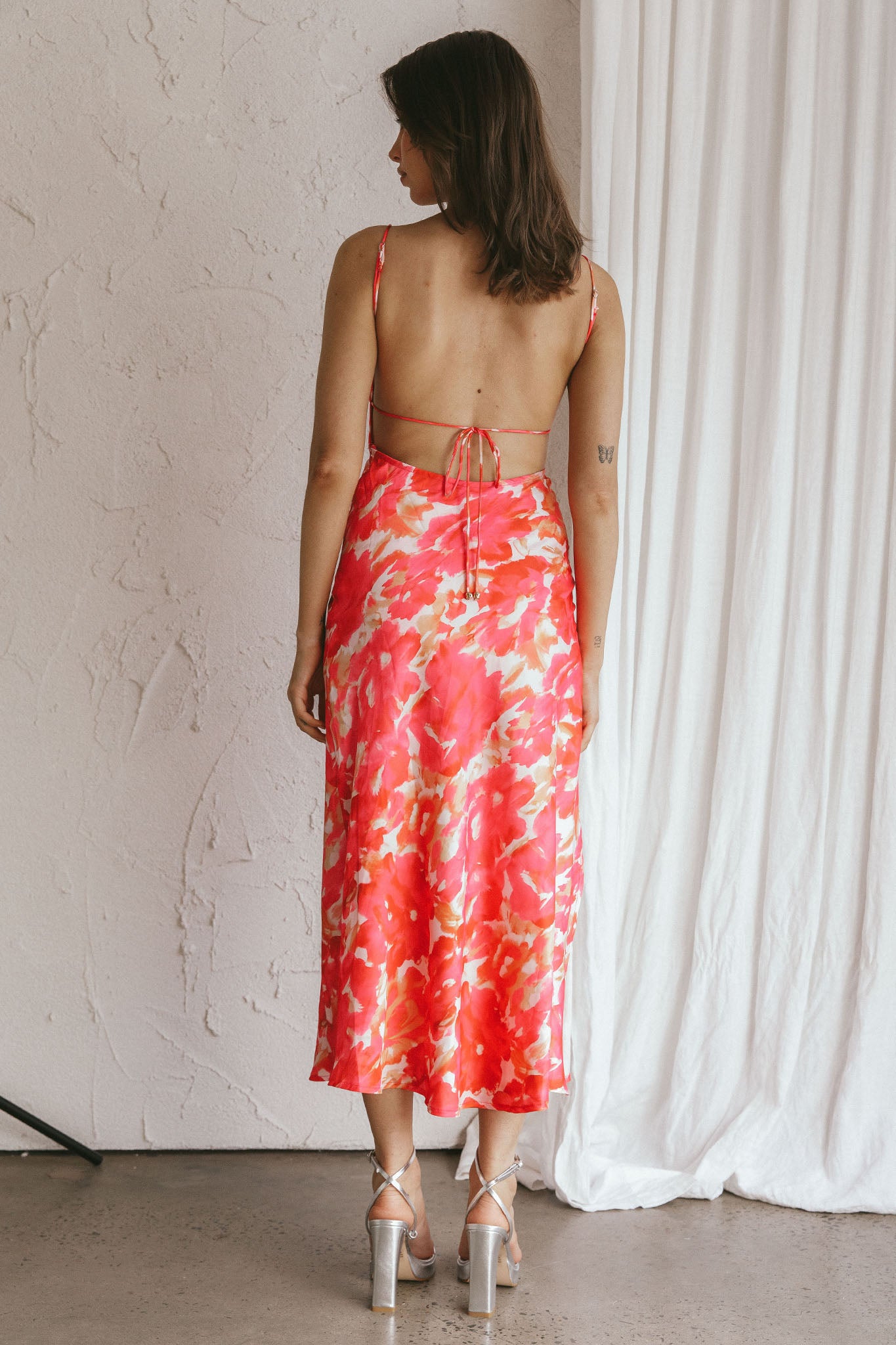 Dolce Life Low Back Midi Dress Floral Pink by Selfie Leslie