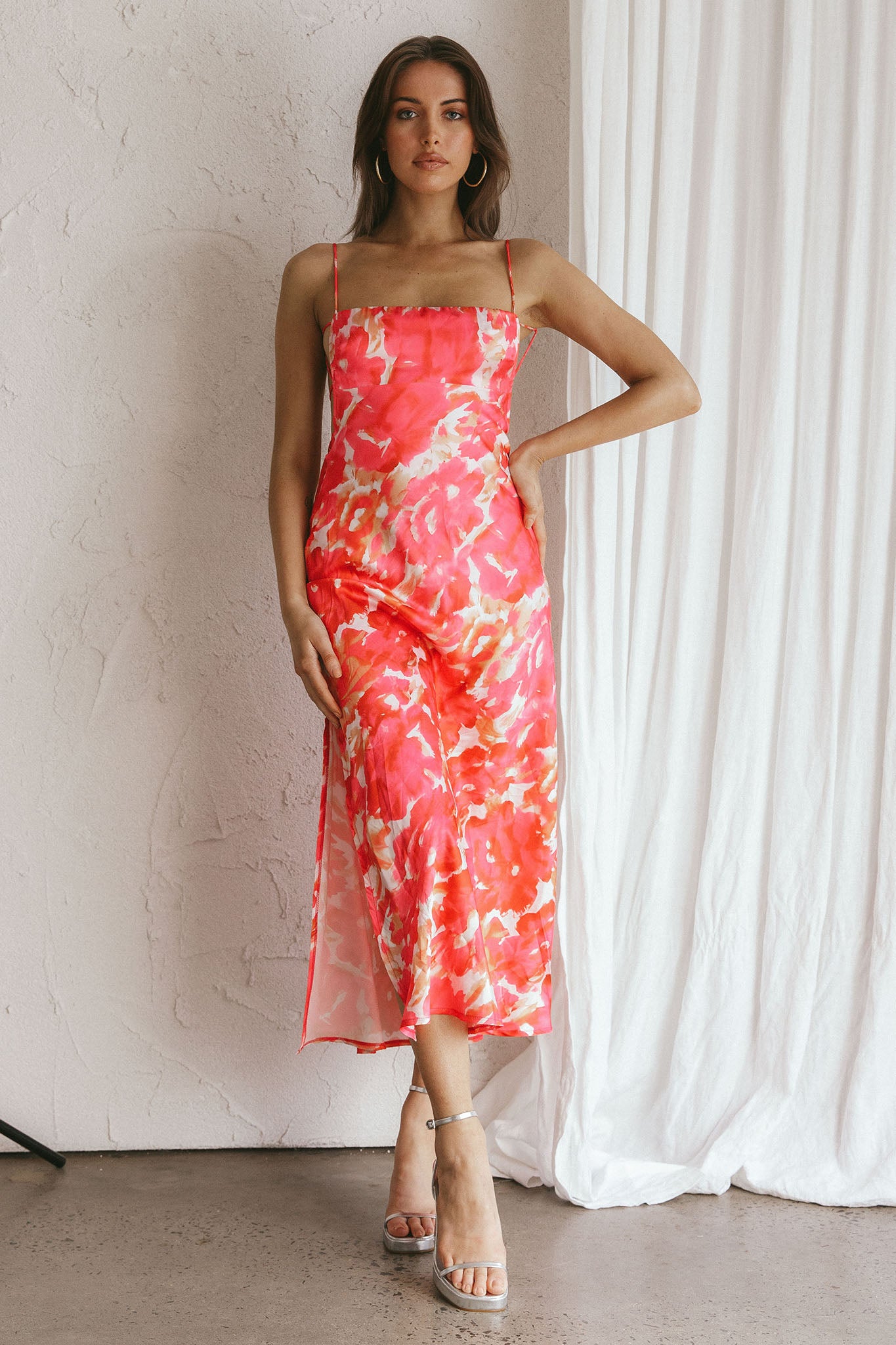 Dolce Life Low Back Midi Dress Floral Pink by Selfie Leslie