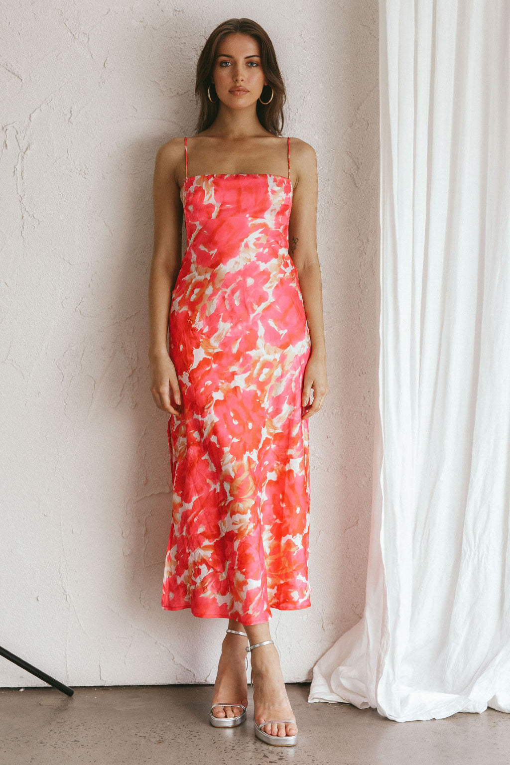 Dolce Life Low Back Midi Dress Floral Pink by Selfie Leslie