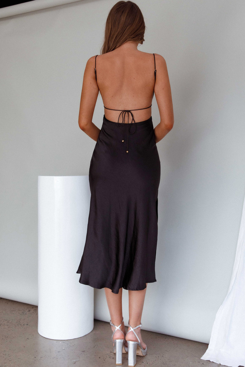 Dolce Life Low Back Midi Dress Black by Selfie Leslie