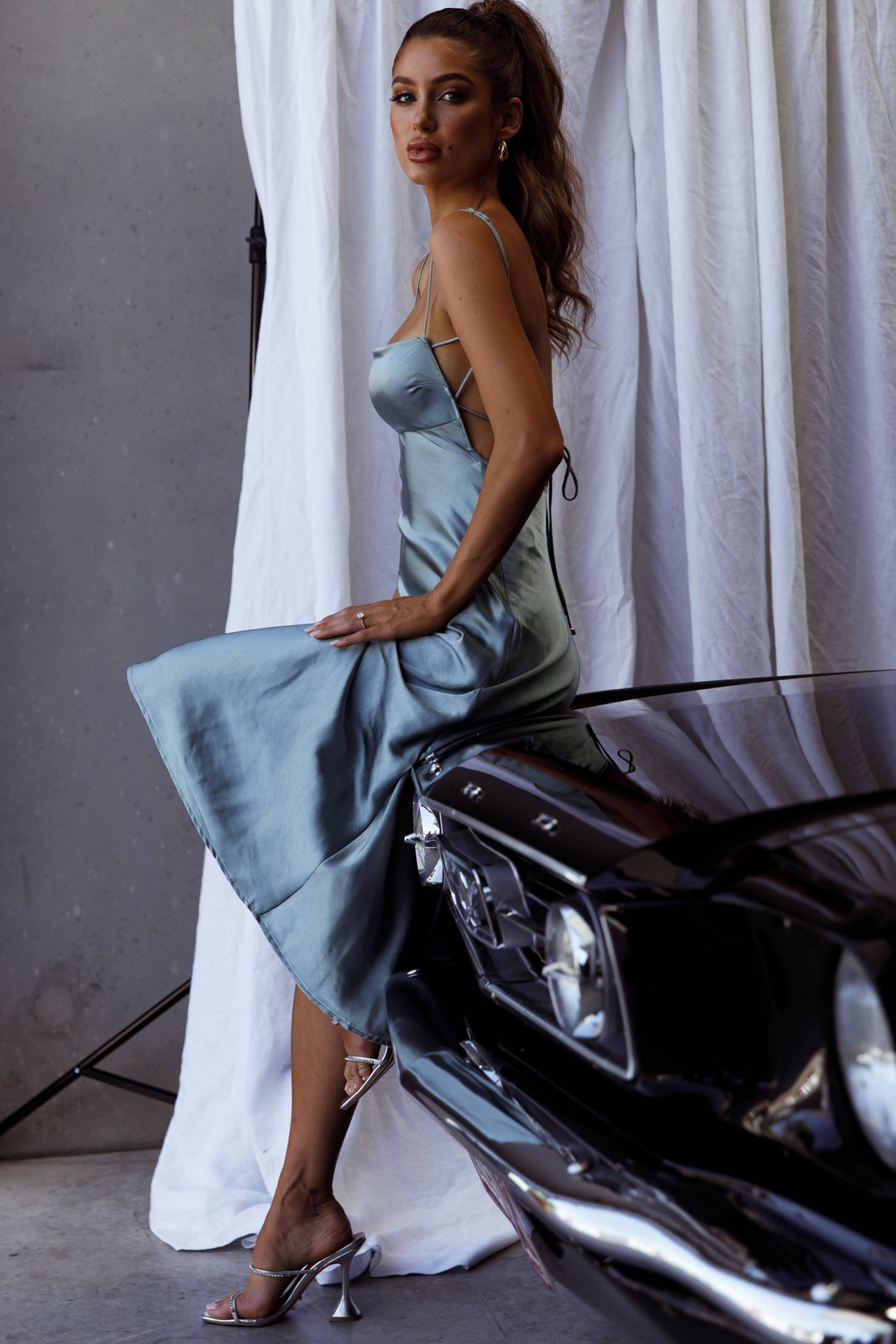 Dolce Life Low Back Midi Dress Blue by Selfie Leslie