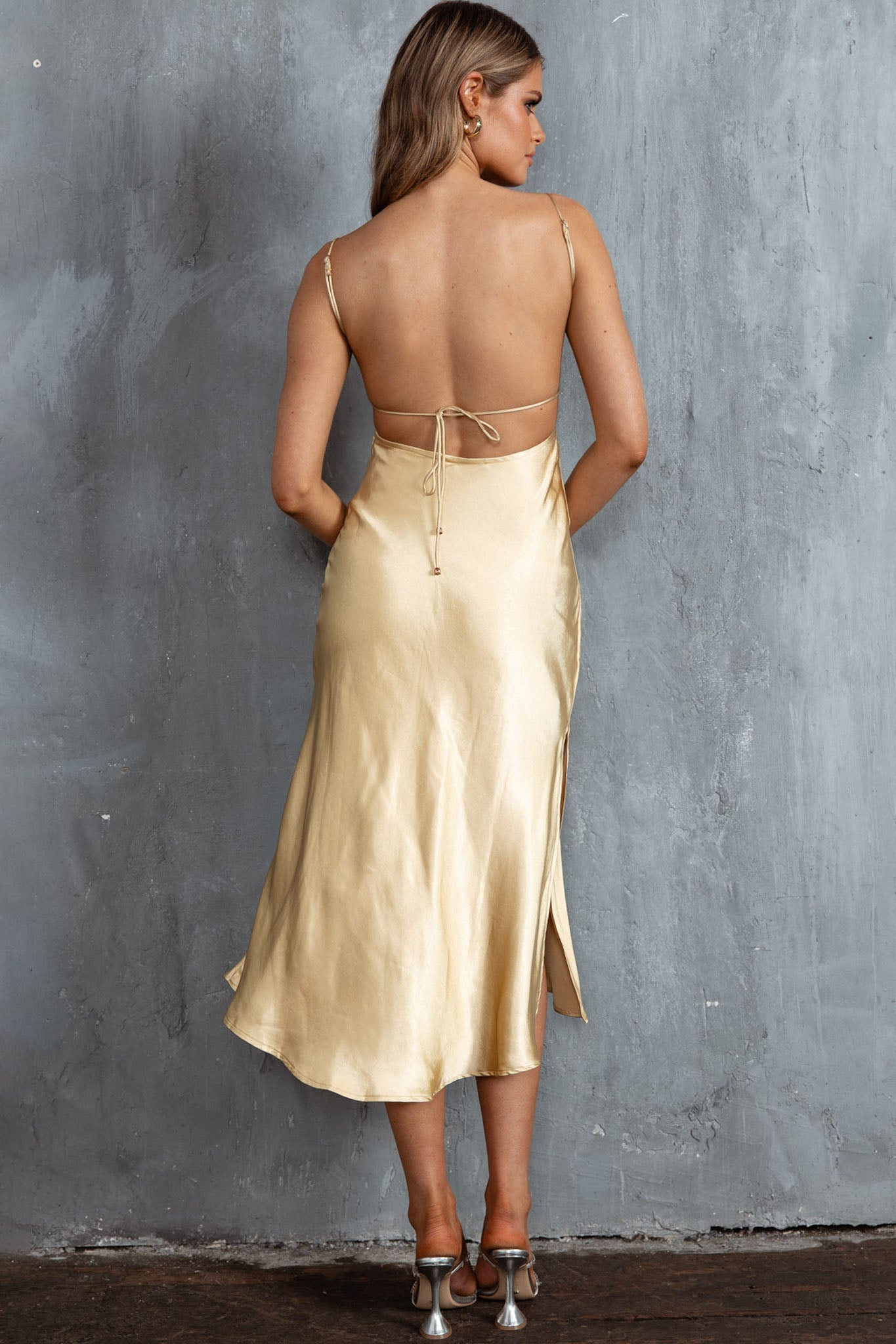 Dolce Life Low Back Midi Dress Lemon by Selfie Leslie