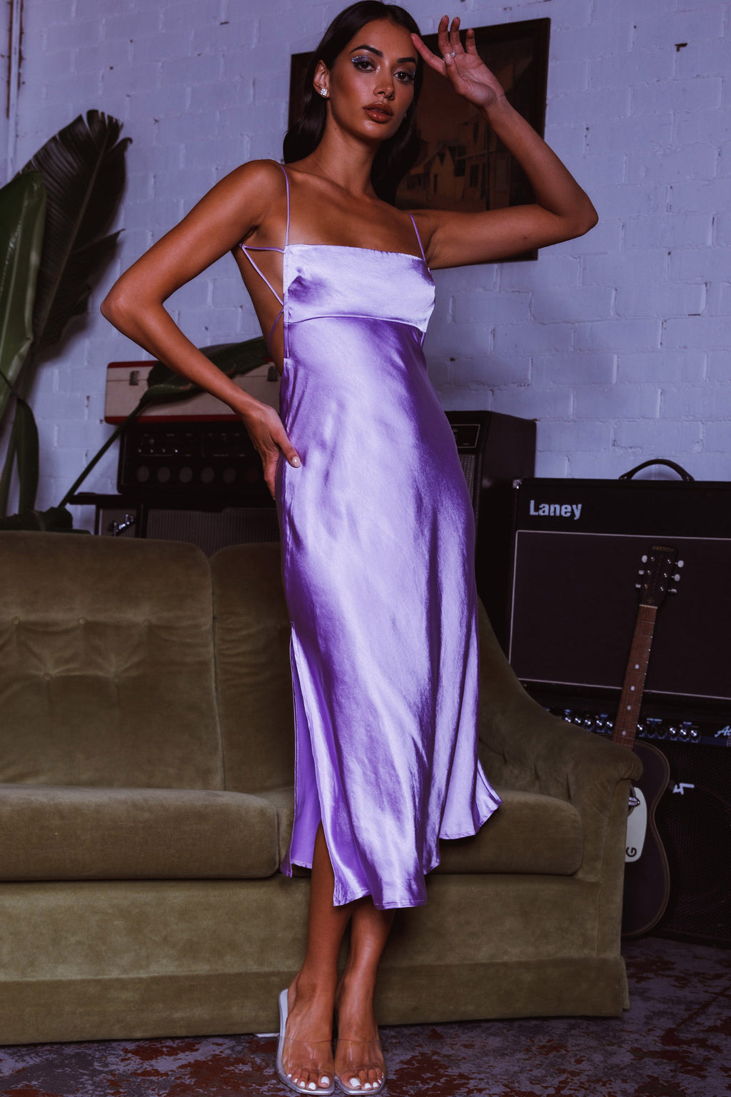 Dolce Life Low Back Midi Dress Lilac by Selfie Leslie