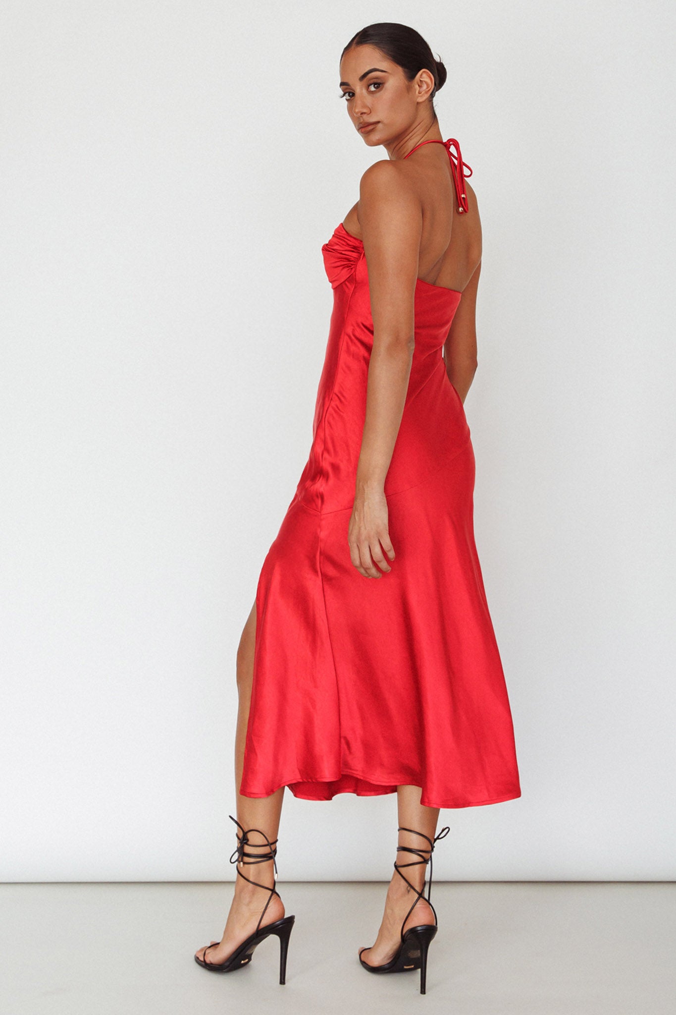 Kindred Spirit Strapless Gathered Bust Midi Dress Red by Selfie Leslie