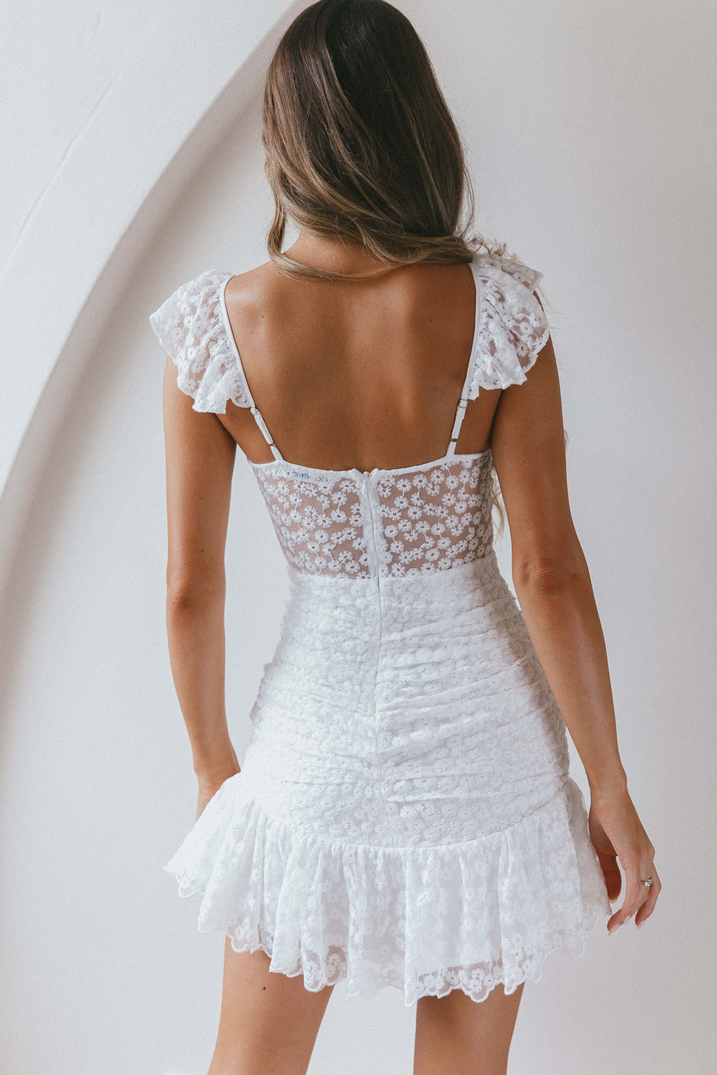 Presley Embroidered Frill Dress Steel White M