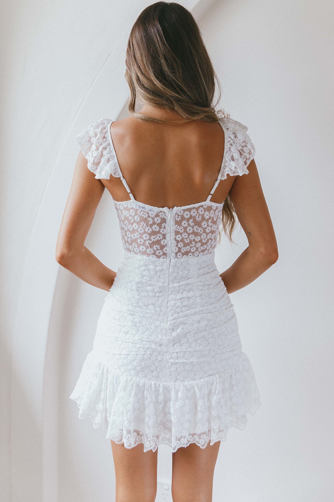 Presley Embroidered Frill Dress Steel White S