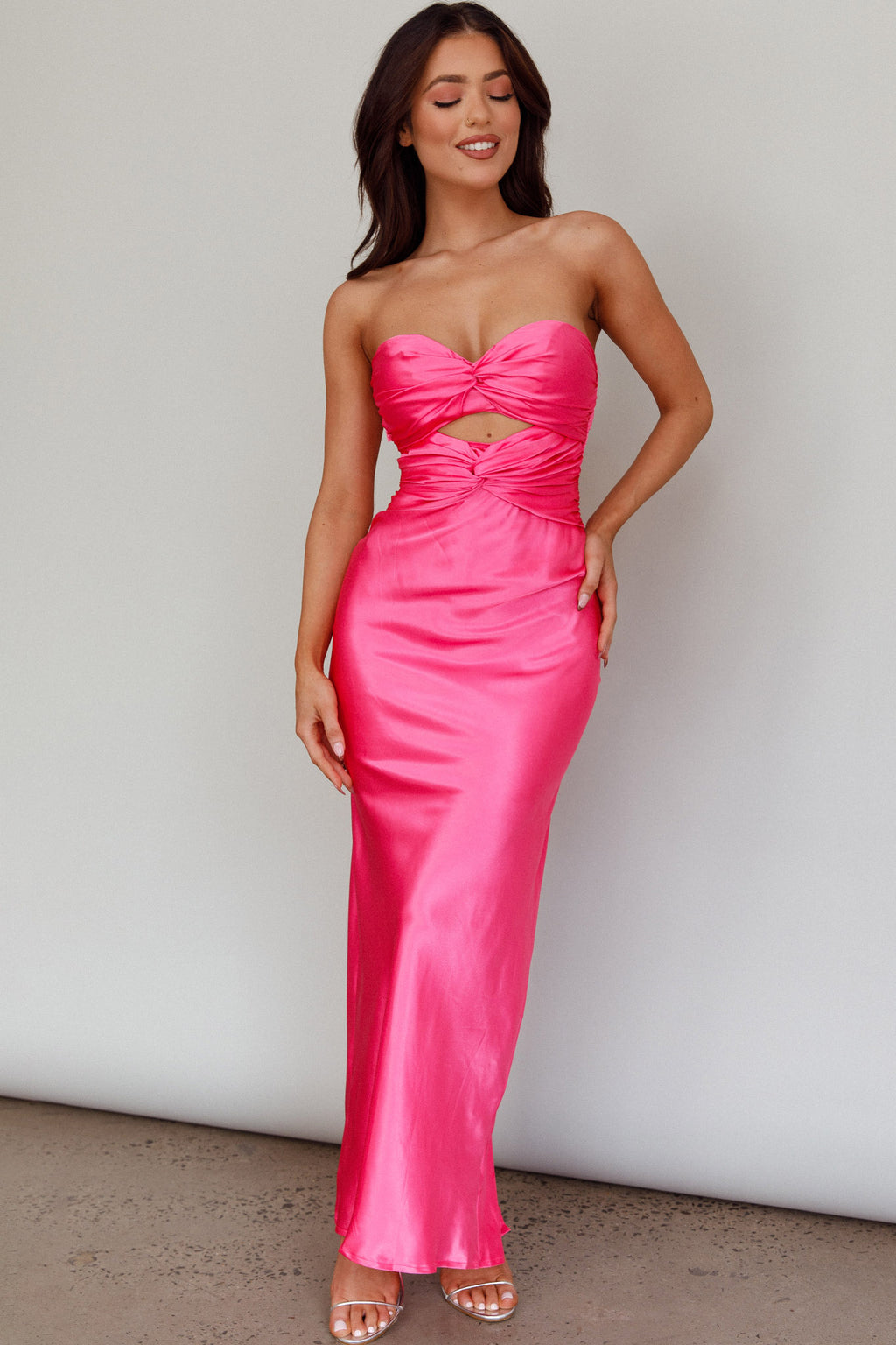 Good Impression Double Twist Midi Dress Hot Pink by Selfie Leslie