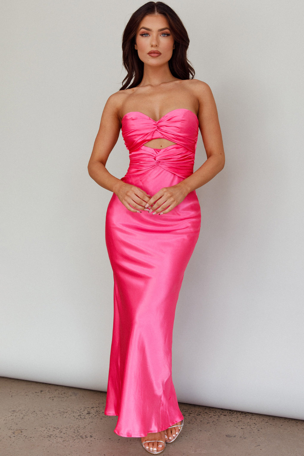 Good Impression Double Twist Midi Dress Hot Pink by Selfie Leslie