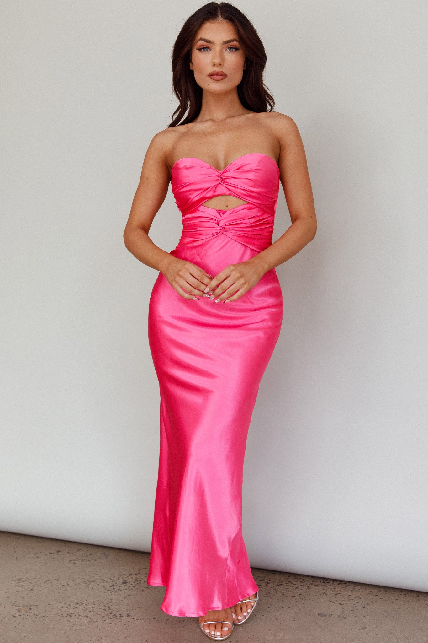 Good Impression Double Twist Midi Dress Hot Pink by Selfie Leslie