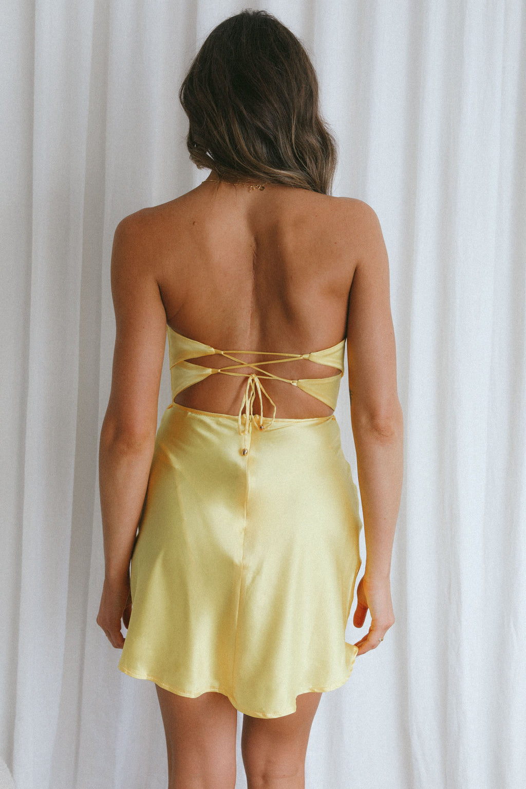 Good Impression Double Twist Mini Dress Yellow by Selfie Leslie