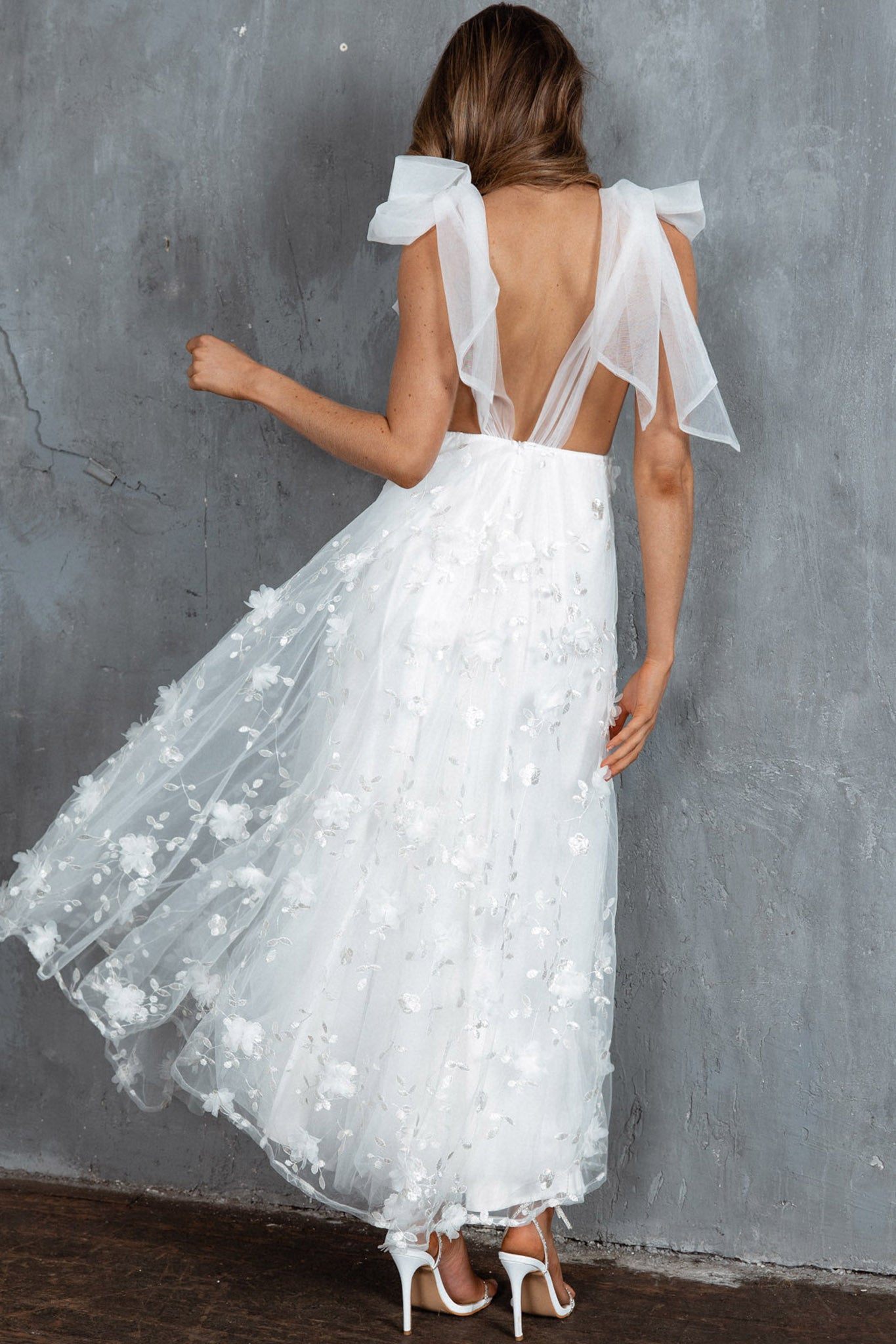 Chantilly Tied Shoulder Maxi Dress White by Selfie Leslie