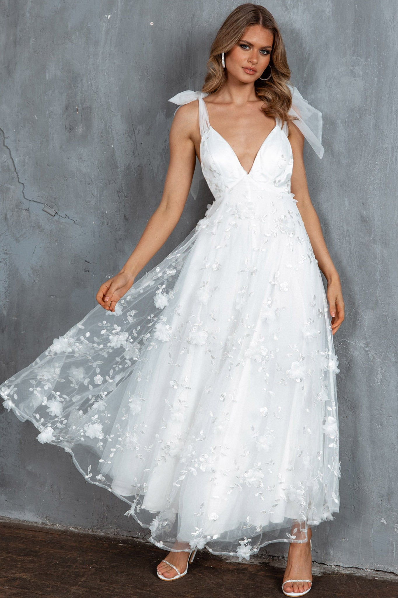 Chantilly Tied Shoulder Maxi Dress White by Selfie Leslie