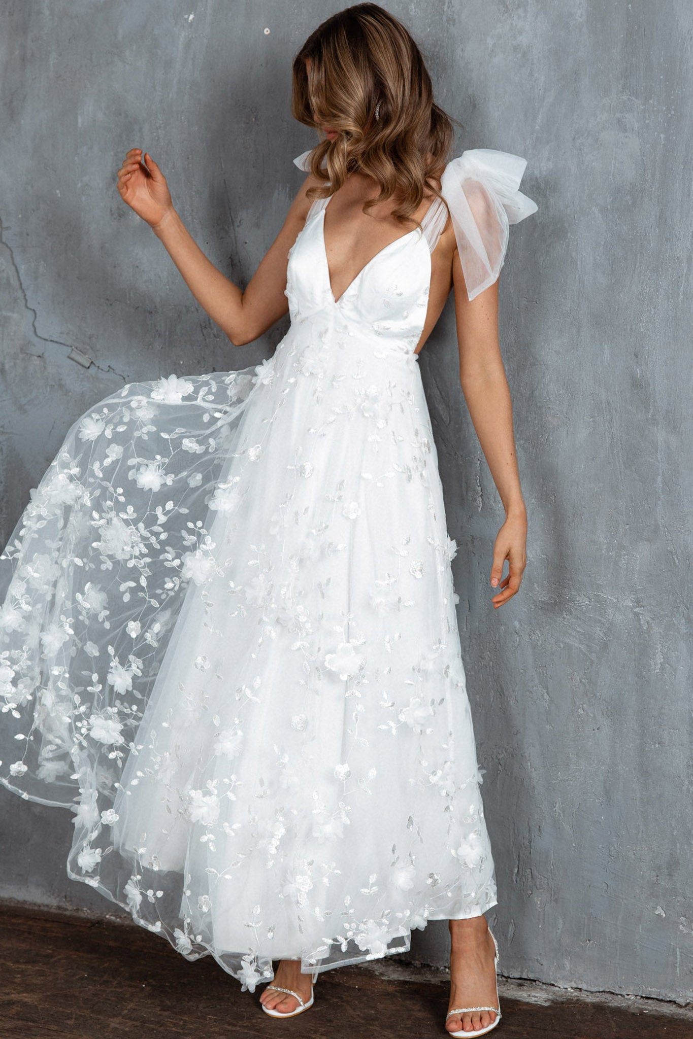 Chantilly Tied Shoulder Maxi Dress White by Selfie Leslie