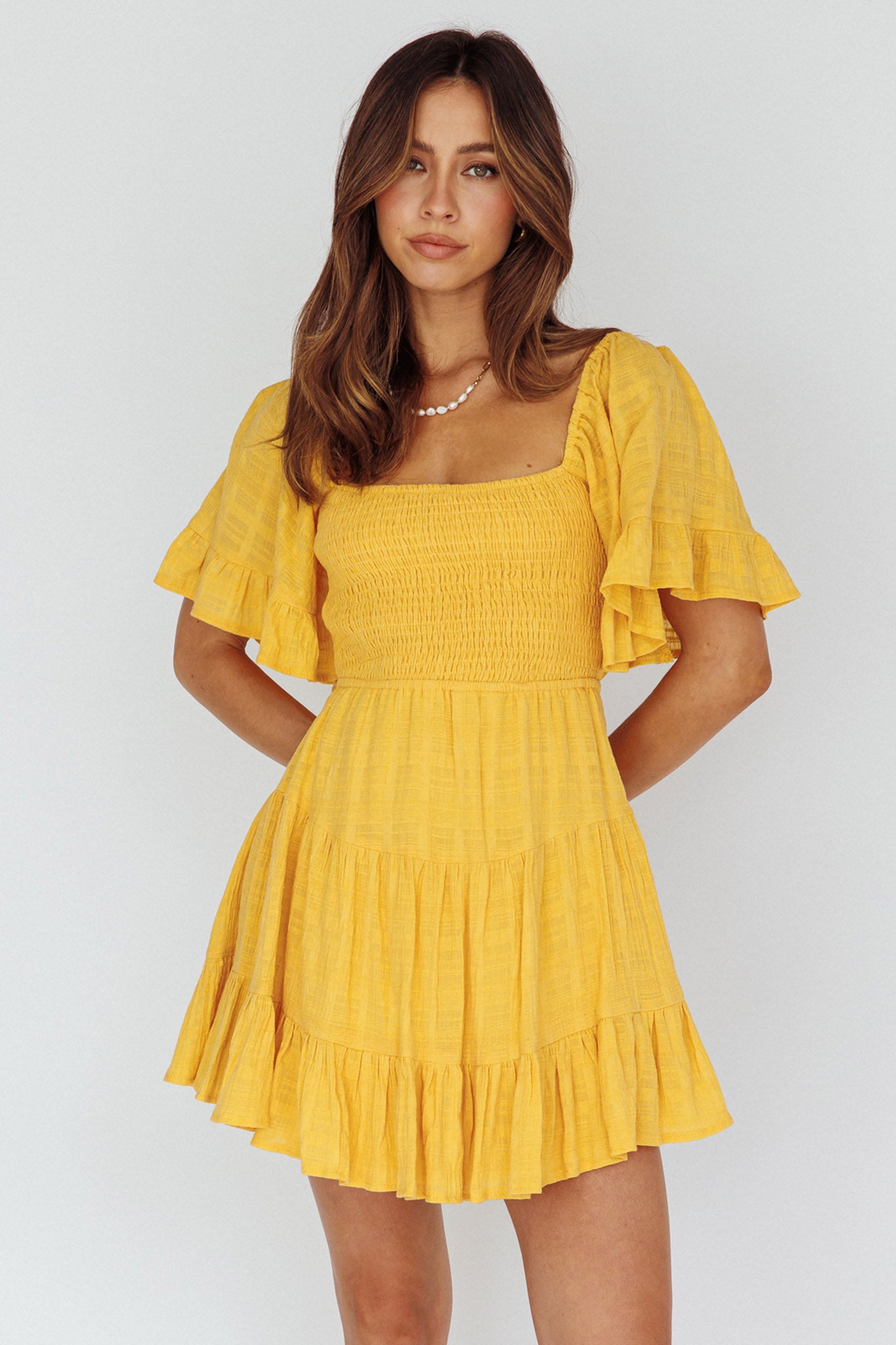 Sigourney Shirred Bust Dress Yellow by Selfie Leslie