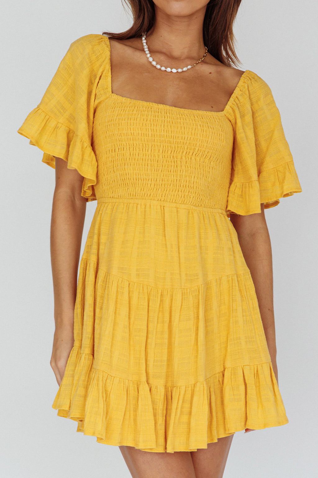 Sigourney Shirred Bust Dress Yellow by Selfie Leslie