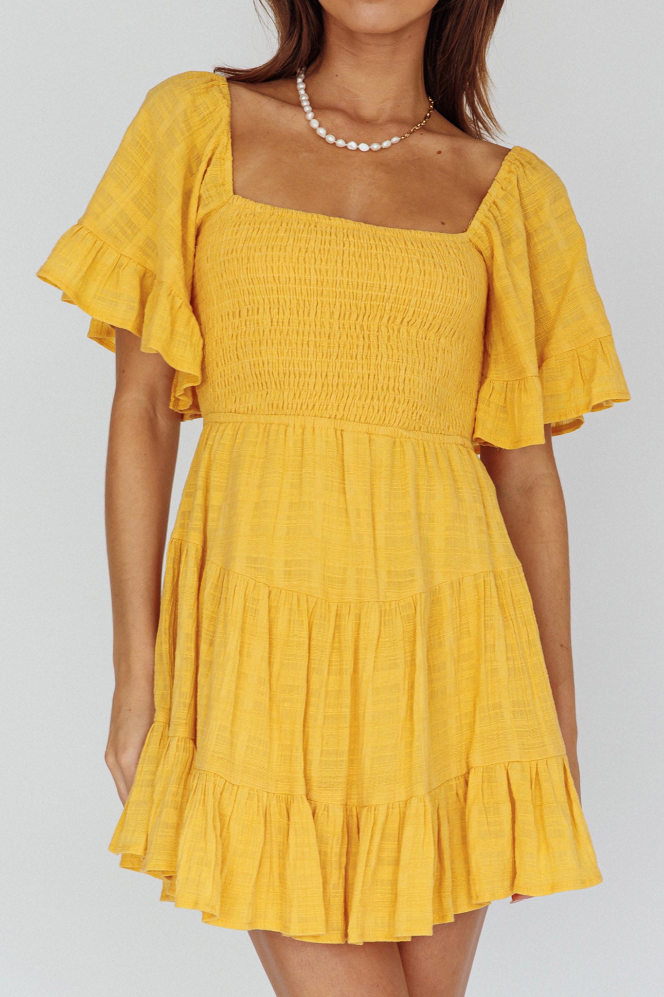 Sigourney Shirred Bust Dress Yellow by Selfie Leslie