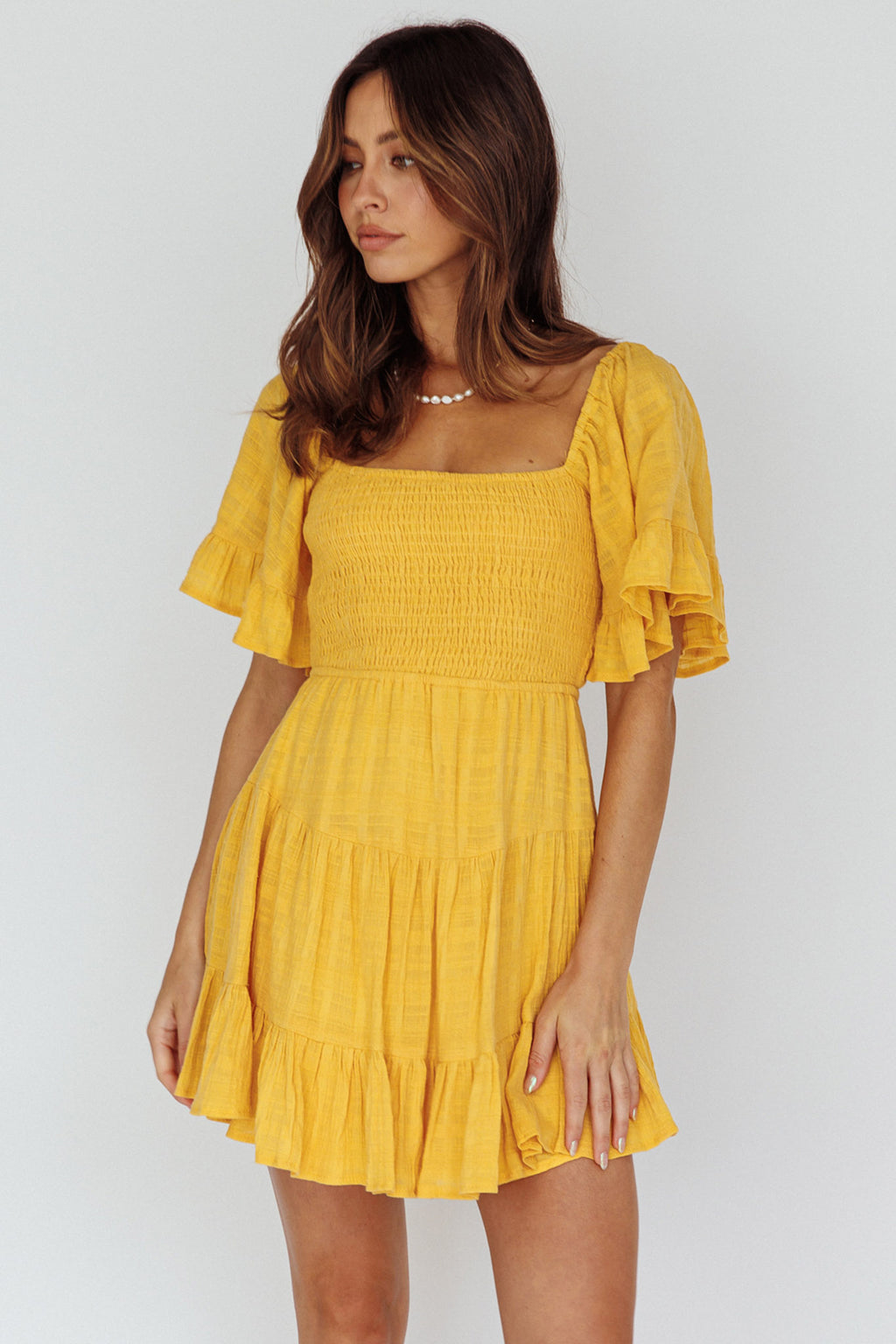 Sigourney Shirred Bust Dress Yellow by Selfie Leslie
